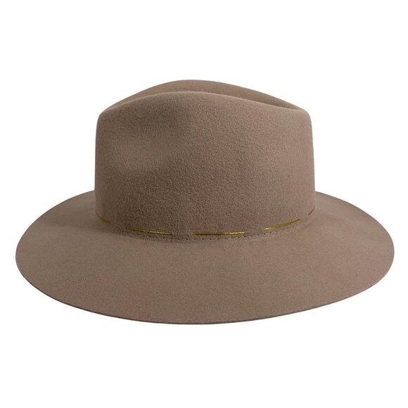 Morgan & Taylor 100% Australian Wool Tan Fedora Hat Gold Trim Band OSFM Adj NWT - Picture 2 of 11